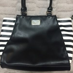 Nine West Black & White Striped Shoulder Bag Tote